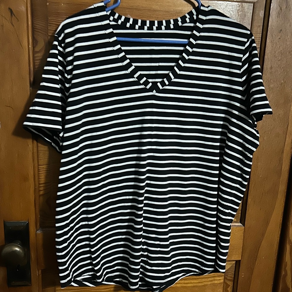Lululemon Black and White Striped V-Neck Love T-shirt